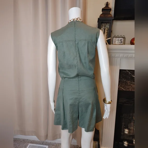 DEREK LAM 10 CROSBY Sleeveless Lace Up Romper in Army 6 - Picture 7 of 11
